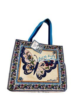 Brighton Colorful Butterfly Garden Tote Bag Multicolor Floral Design Canvas